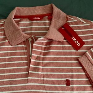 🏓Izod Red and White Striped Polo Shirt